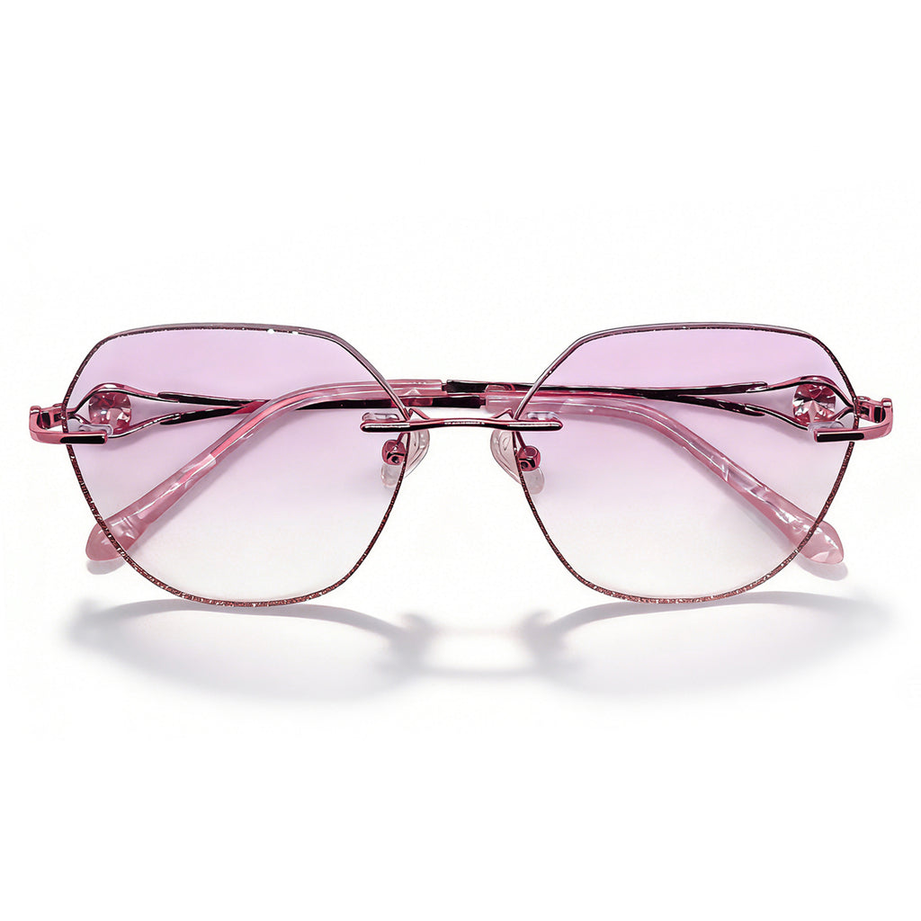 Women's gold polygonal rimless eyeglass frame
