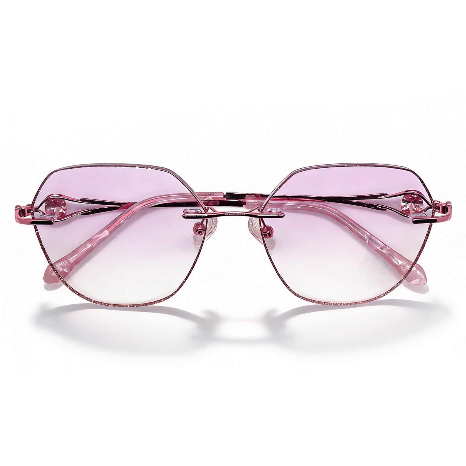Women's gold polygonal rimless eyeglass frame