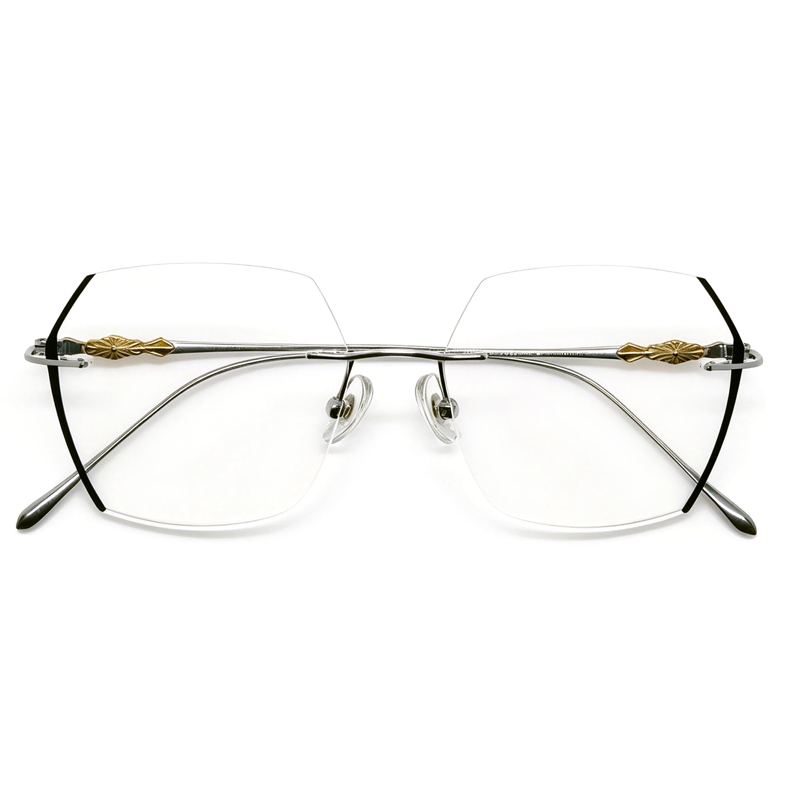 Luxe Rimless Geometric Glasses, Gold Metal with Artistic Engravings