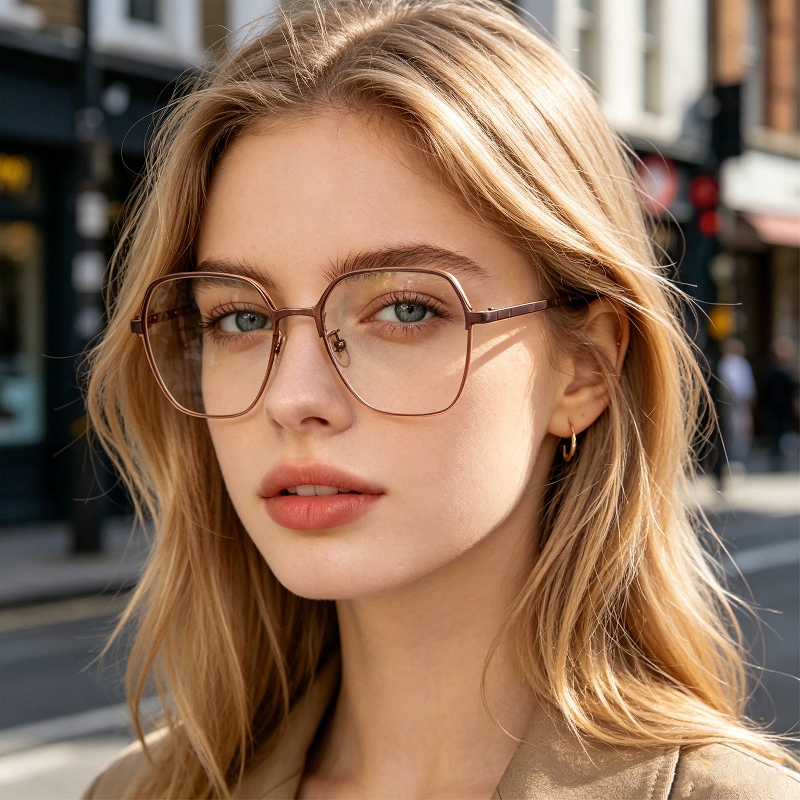 wo-Tone Black Silver Hexagonal Metal Eyeglass Frame