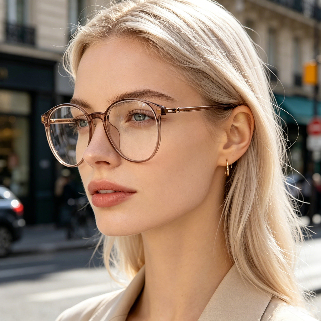 Retro Round Black Eyeglasses with Gold Corner Accent Details