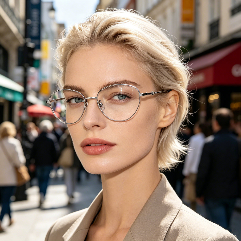 Women Oval Pearl Decor Silver Thin Metal Eyeglasses, Free Shipping on Orders Over $79
