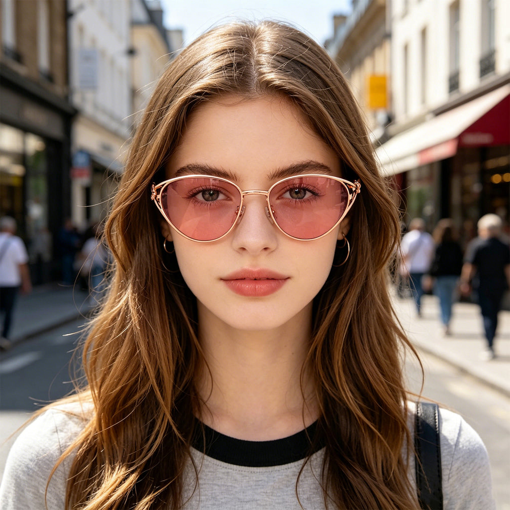 Retro Gold Metal Cat-Eye Sunglasses for Women