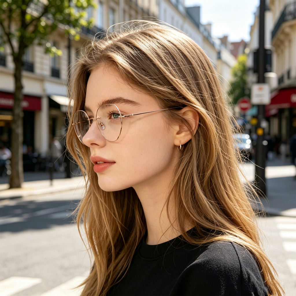 Women Polygonal Cut Rimless Rose Gold Metal Eyeglasses, Free Shipping on Orders Over $79