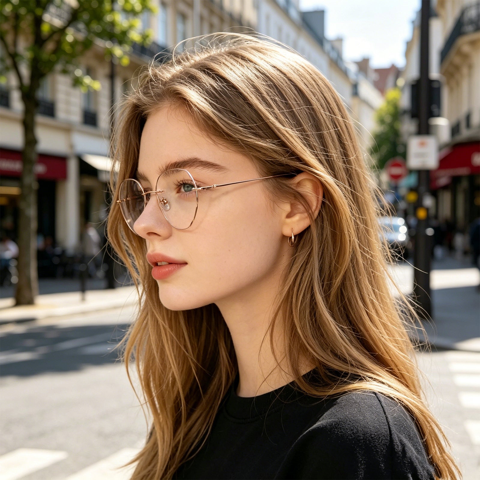 Women Polygonal Cut Rimless Rose Gold Metal Eyeglasses, Free Shipping on Orders Over $79
