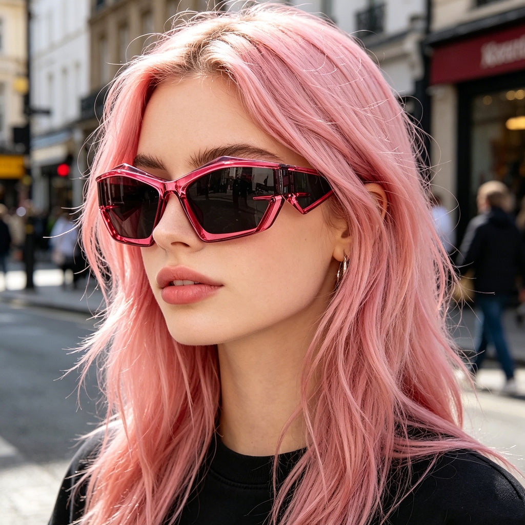 Futuristic Cat-Eye Black Sunglasses with Geometric Frame