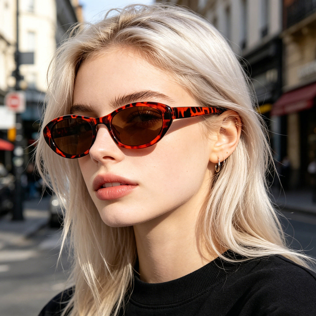 Retro Black Narrow Cat-Eye Sunglasses for Women
