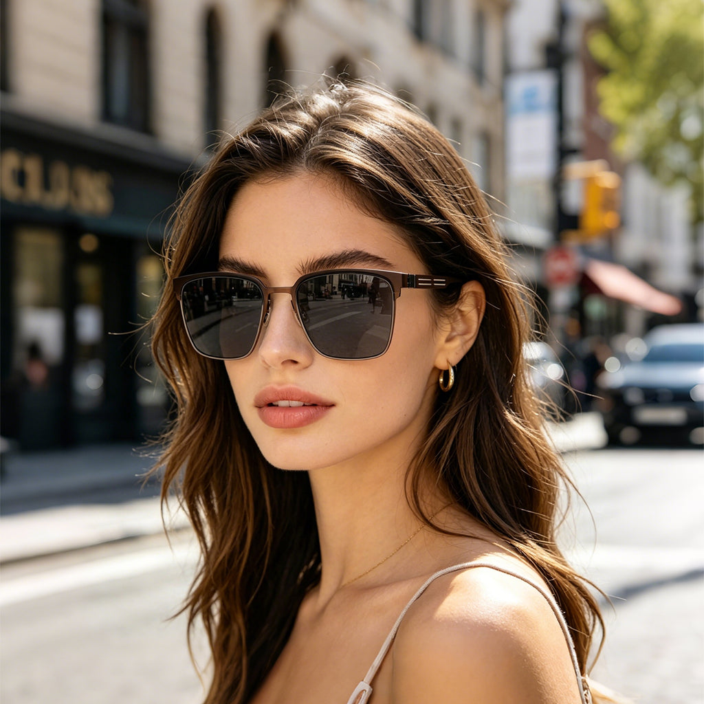 Men’s Minimalist Brown Metal Sunglasses, Anti-Glare