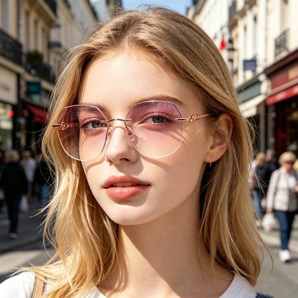 Women Polygonal Diamond Cut Rimless Metal Eyeglasses, Free Shipping on Orders Over $79