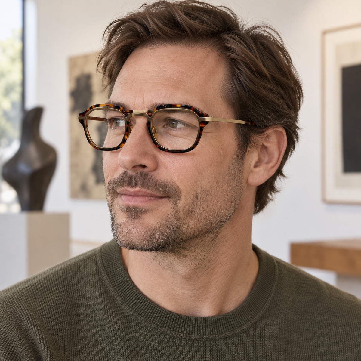 Unisex Irregular Polygon Full-Rim Tortoise Acetate & Metal Spliced Eyeglasses, Free Shipping on Orders Over $69