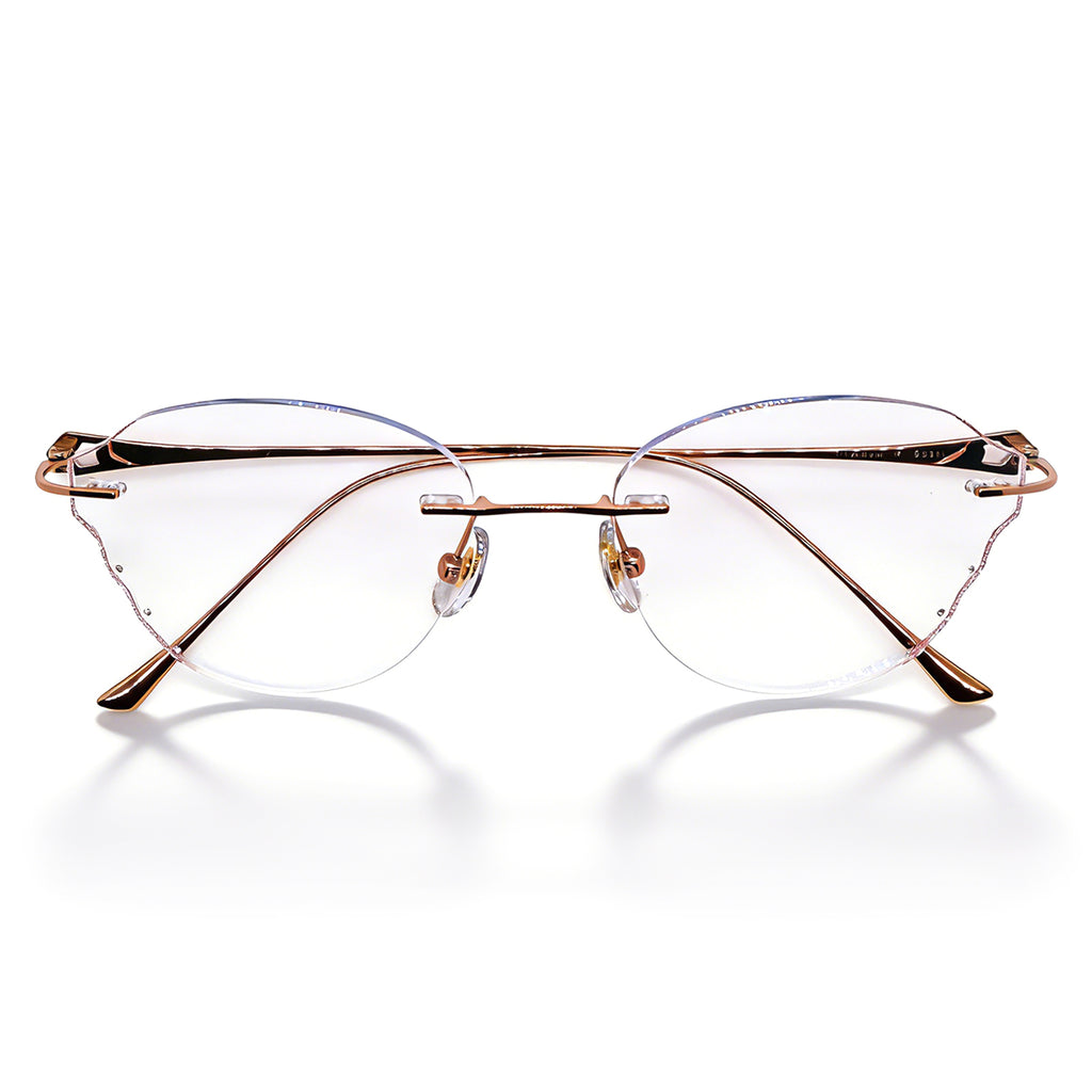 Rose Gold Cut-Edge Rimless Eyeglasses for Women