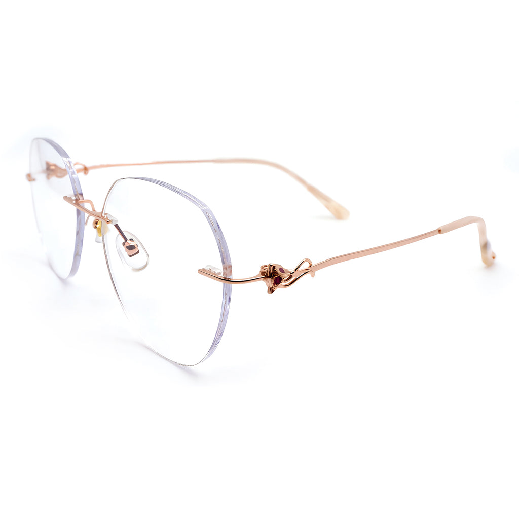 Women's Cat Ear Glitter Rimless Anti-Blue Light Eyeglasses