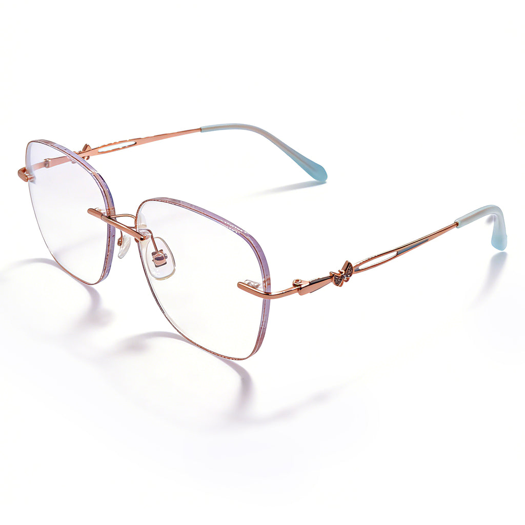 Rose Gold Glitter Rimless Eyeglasses for Women