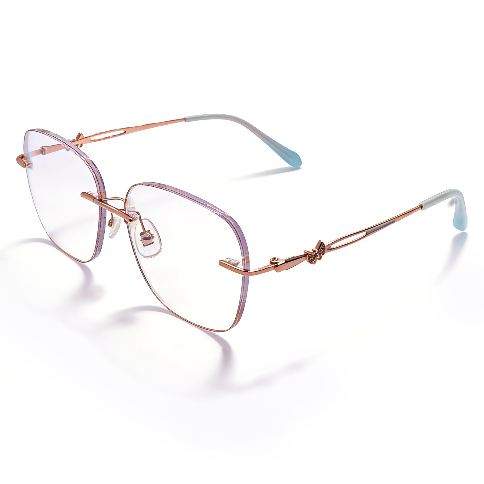 Rose Gold Glitter Rimless Eyeglasses for Women