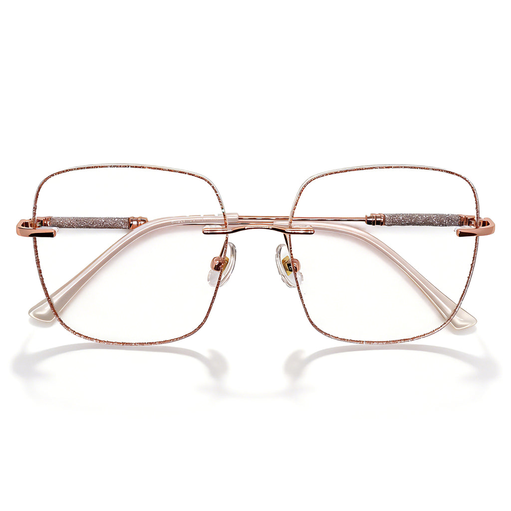 Rose Gold Glitter Rimless Eyeglasses for Women