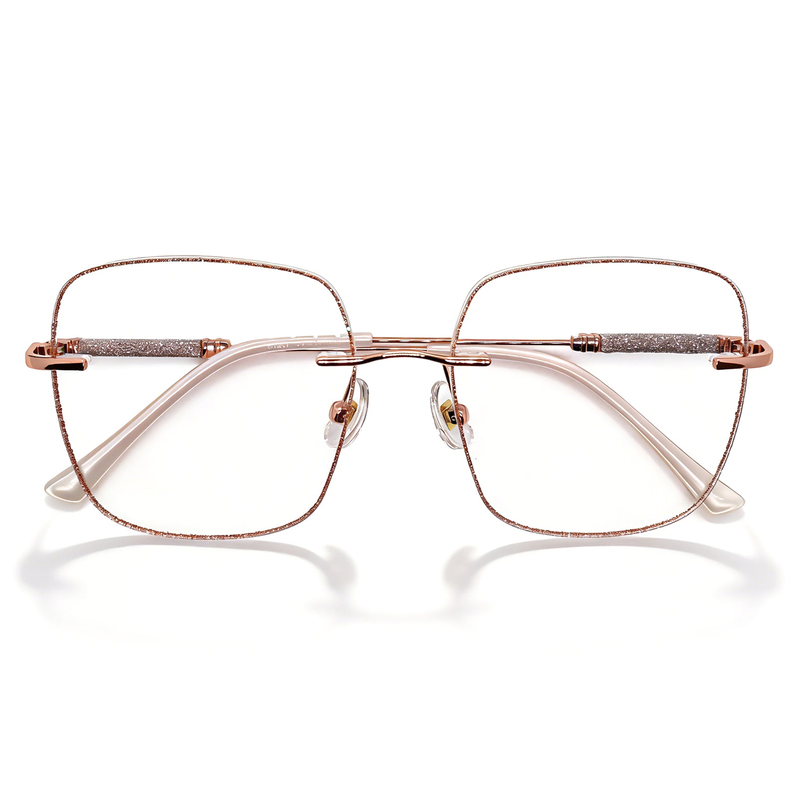 Rose Gold Glitter Rimless Eyeglasses for Women
