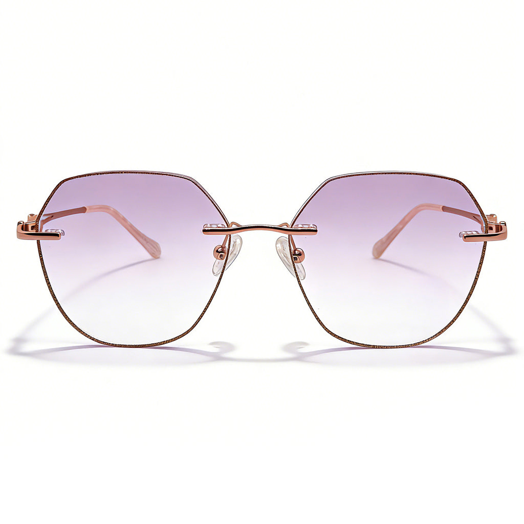 Women's gold polygonal rimless eyeglass frame