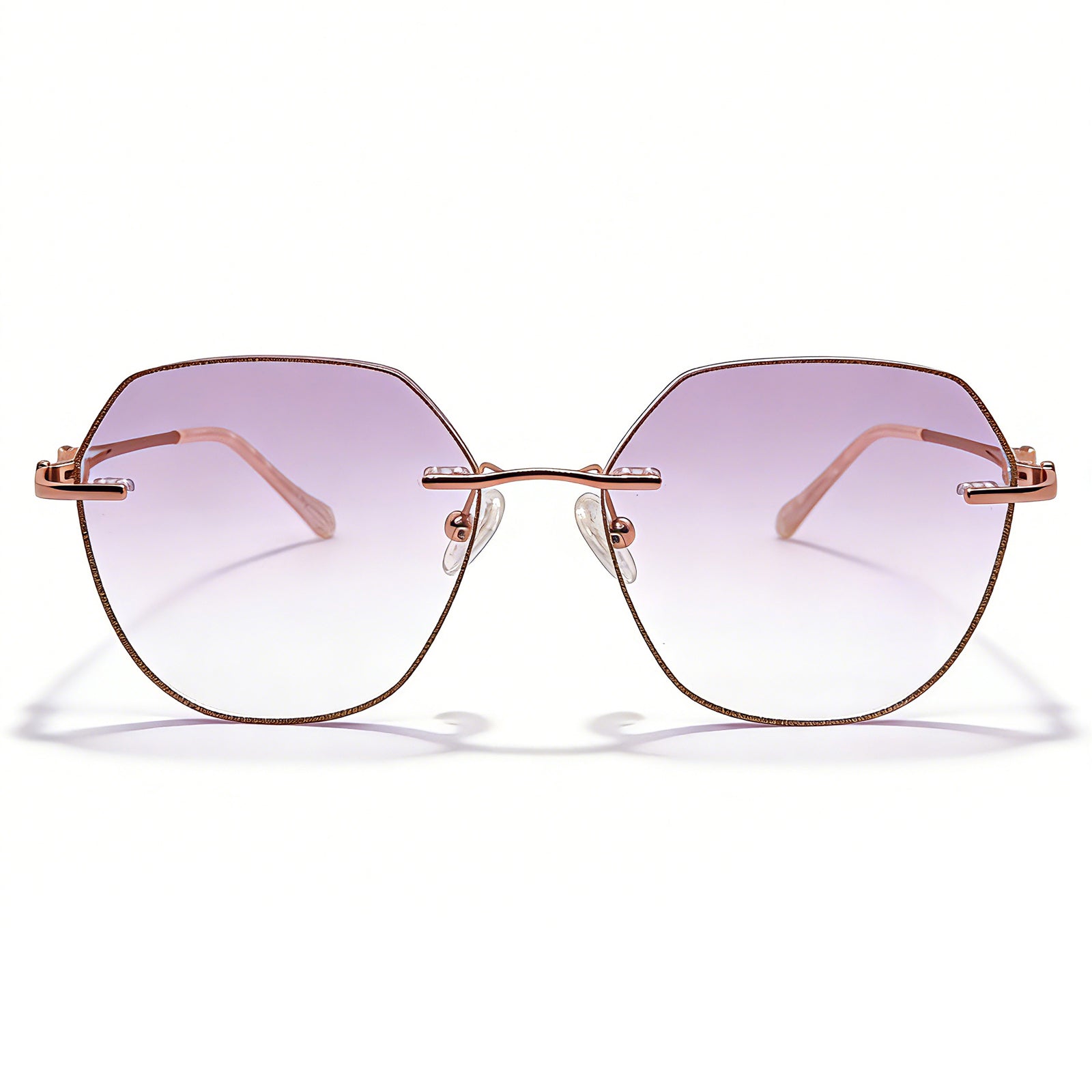 Women's gold polygonal rimless eyeglass frame