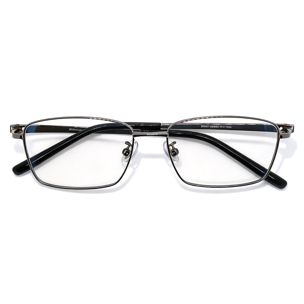 Men's Black Rectangle Metal Eyeglasses Frame, Anti Blue Light Computer Glasses, Business Style