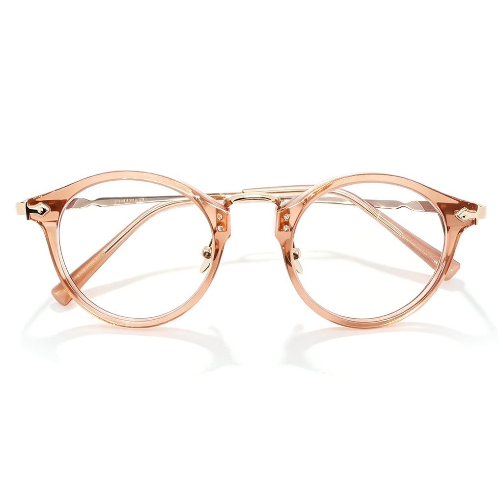 Retro Black Round Eyeglasses with Gold Metal Accents, Acetate & Metal Frame
