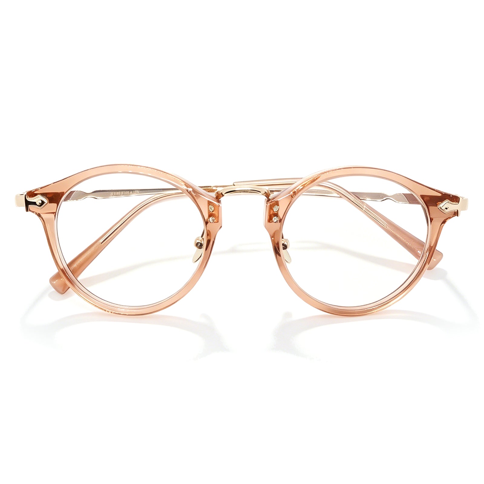 Retro Black Round Eyeglasses with Gold Metal Accents, Acetate & Metal Frame