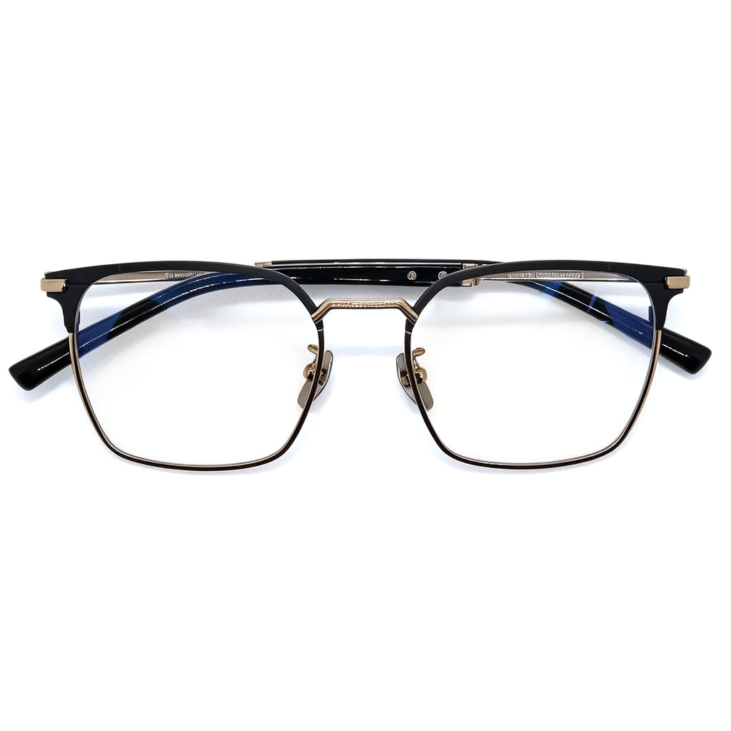 Men's Retro Browline Eyeglasses, Matte Black Metal Frame with Tortoise Temples, Anti Blue Light