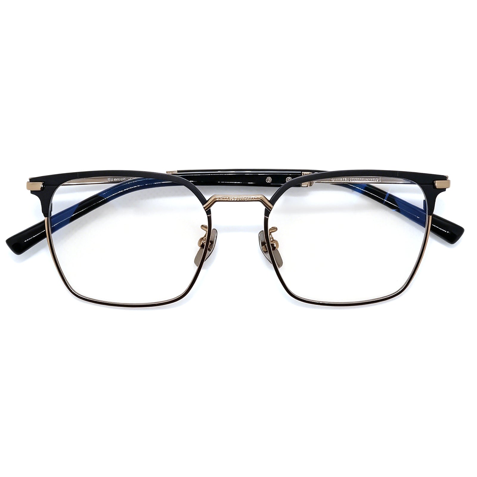 Men's Retro Browline Eyeglasses, Matte Black Metal Frame with Tortoise Temples, Anti Blue Light