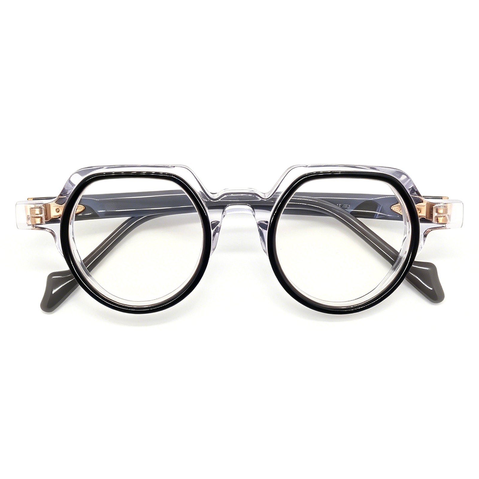 Retro Clear & Black Round Eyeglasses, Two-Tone Acetate Frame, Anti Blue Light