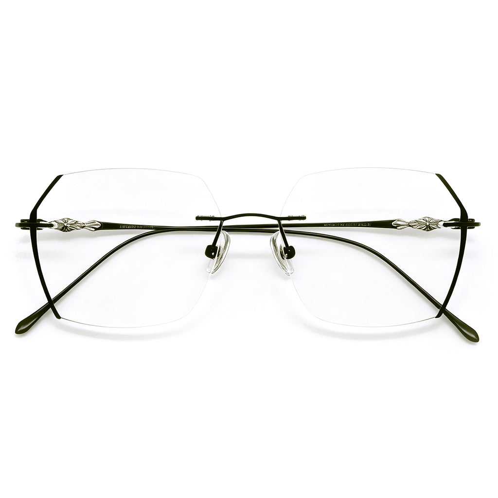 Luxe Rimless Geometric Glasses, Gold Metal with Artistic Engravings