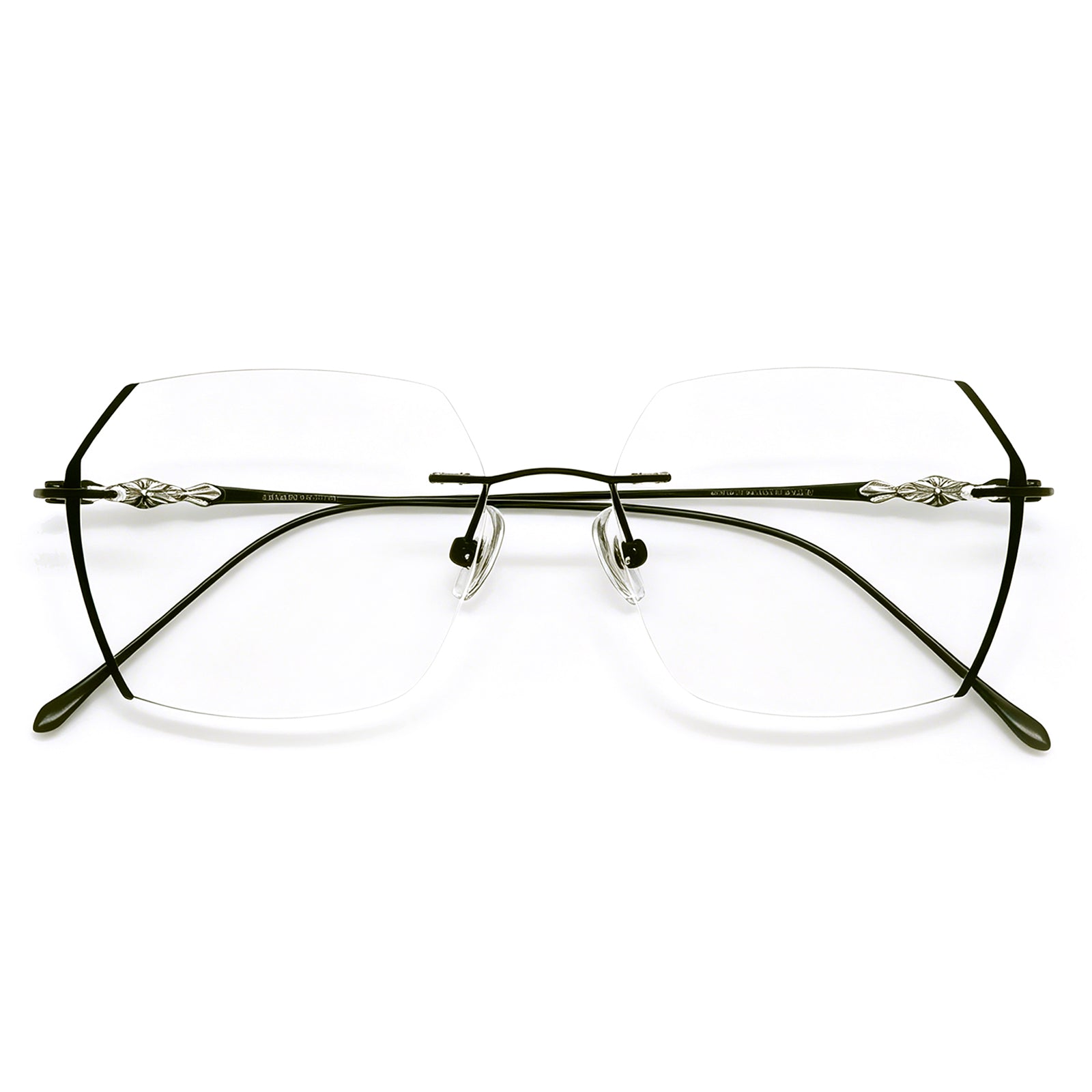 Luxe Rimless Geometric Glasses, Gold Metal with Artistic Engravings