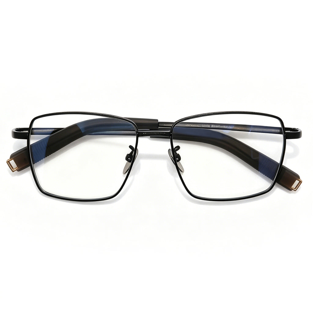 Sleek Black Metal Eyeglasses for Men, Anti Blue Light Blocking Glasses for Daily Use
