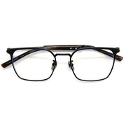 Men's Retro Browline Eyeglasses, Matte Black Metal Frame with Tortoise Temples, Anti Blue Light
