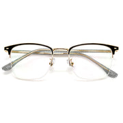 Preppy Style Browline Eyeglasses, Black & Gold with Striped Temples