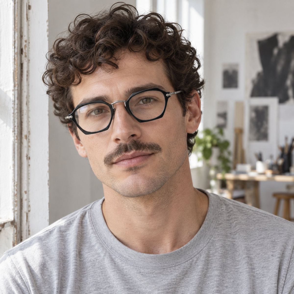 Unisex Polygon Full-Rim Tortoise Acetate & Bronze Metal Vintage Eyeglasses, Free Shipping on Orders Over $69