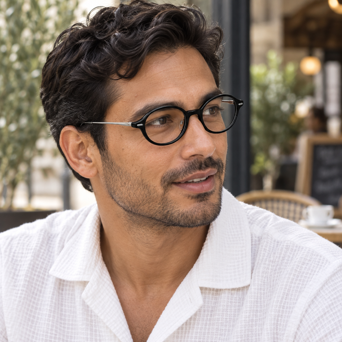 Unisex Oval Full-Rim Black Acetate & Gold Metal Spliced Eyeglasses, Free Shipping on Orders Over $69