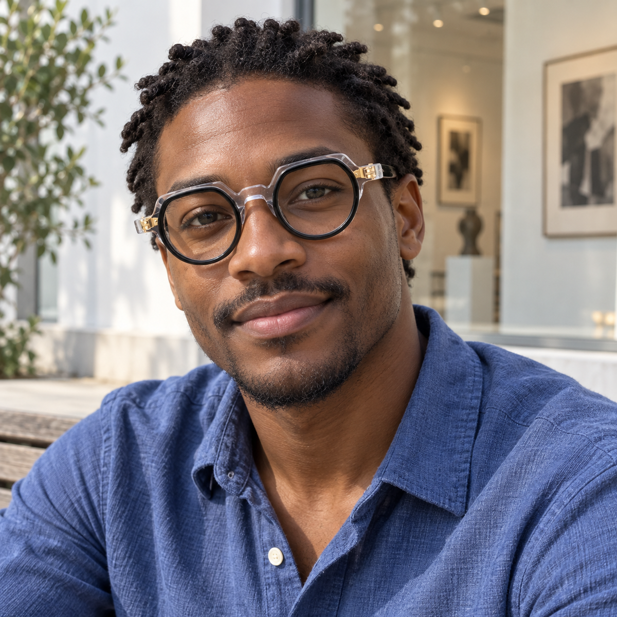 Unisex Polygon Double-Rim Clear & Black Two-Tone Acetate Eyeglasses, Free Shipping on Orders Over $69
