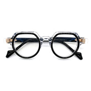 Retro Clear & Black Round Eyeglasses, Two-Tone Acetate Frame, Anti Blue Light