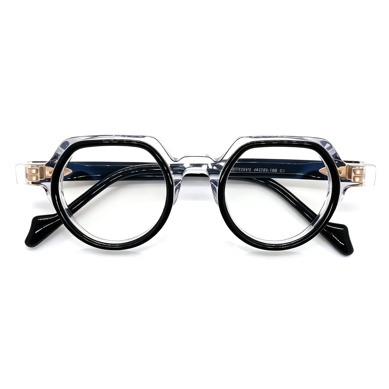 Retro Clear & Black Round Eyeglasses, Two-Tone Acetate Frame, Anti Blue Light