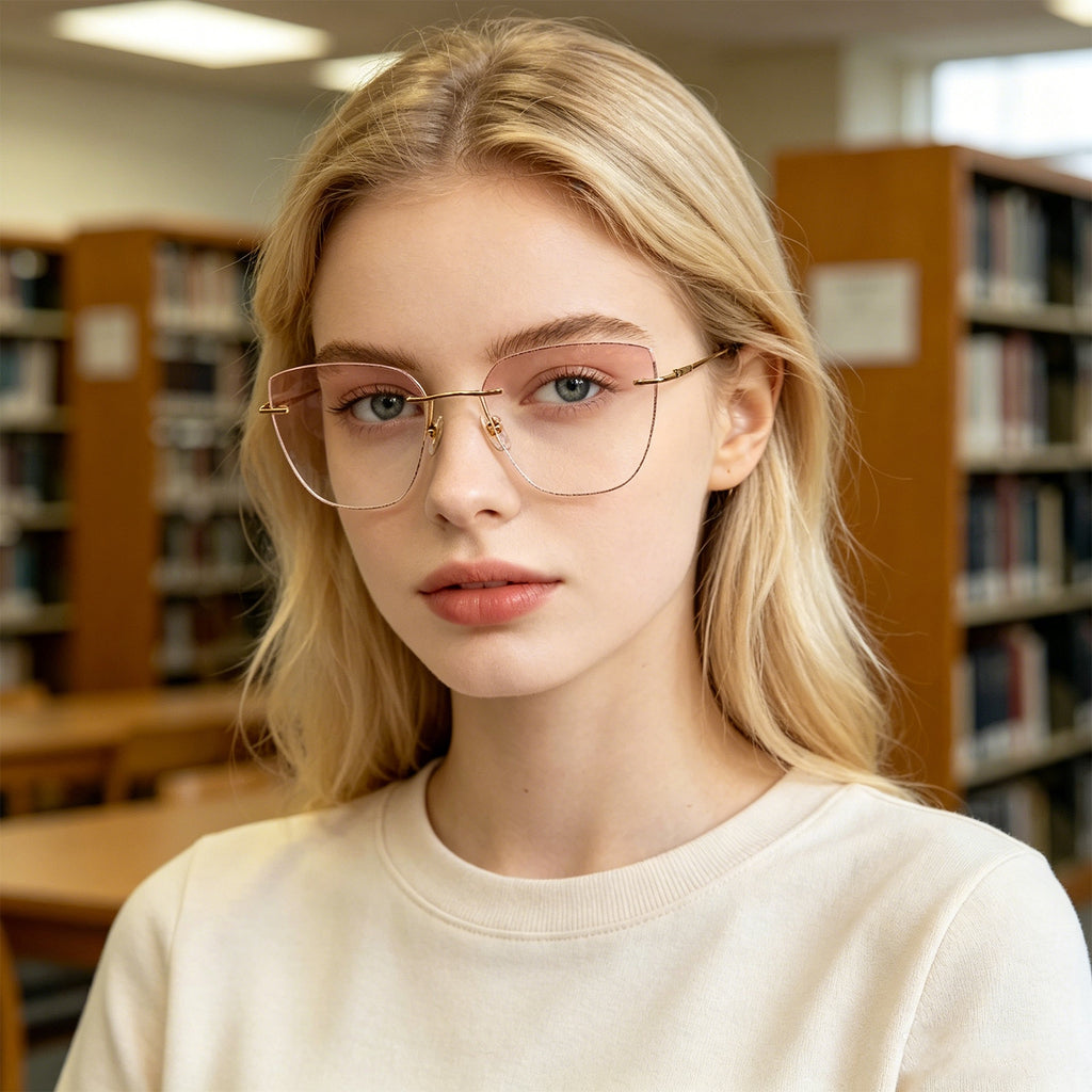 Rimless Gradient Pink Eyeglasses with Gold Frame