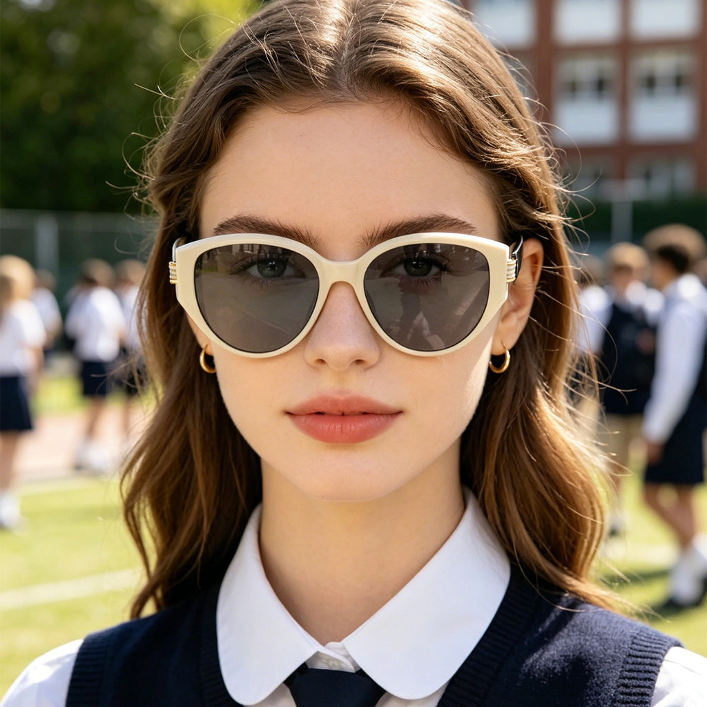 Minimalist Cream Oval Sunglasses, Anti-Glare