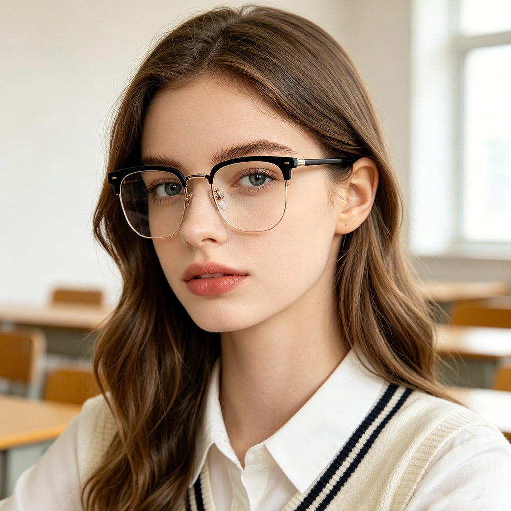 Black Browline Glasses with Purple Temple Accents