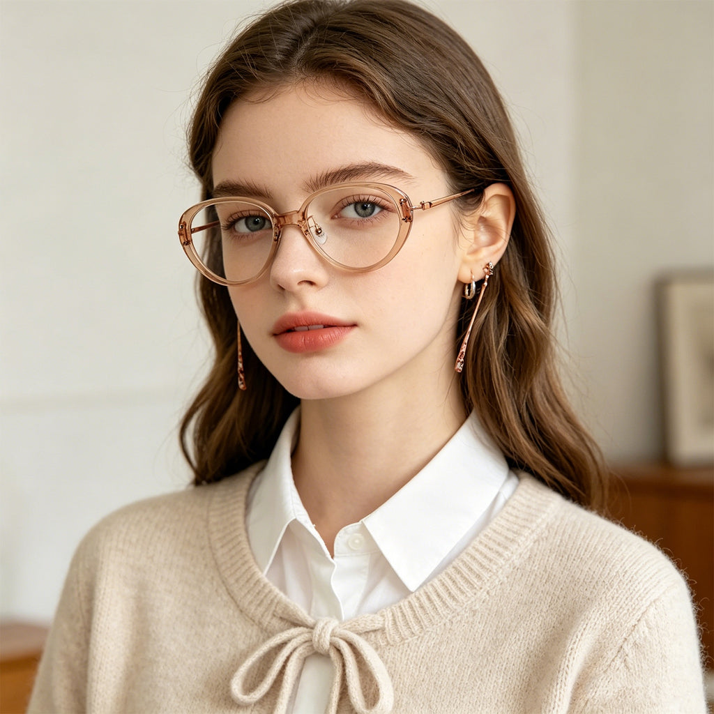 Slim Black Cat-Eye Eyeglasses with Metal Accents