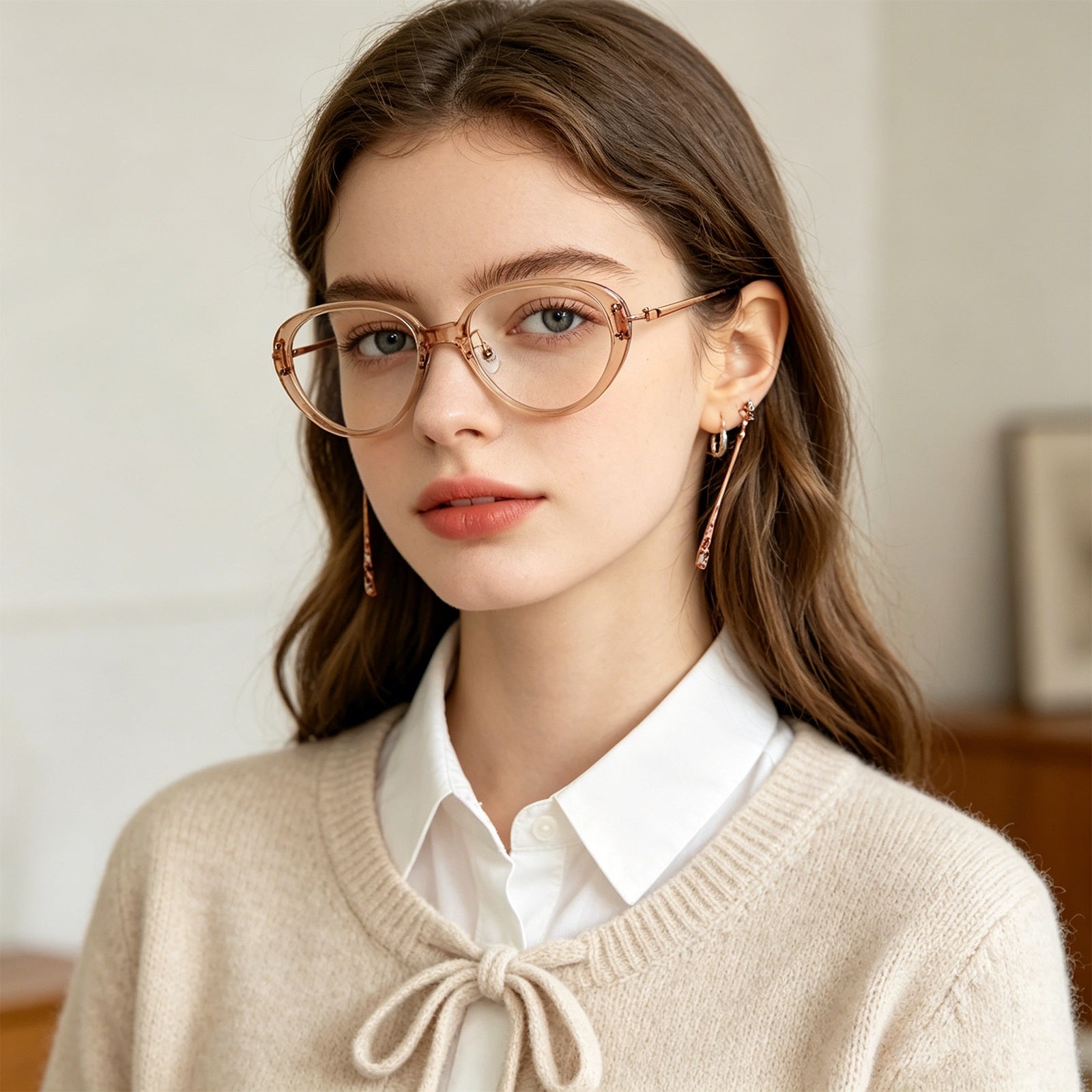 Slim Black Cat-Eye Eyeglasses with Metal Accents