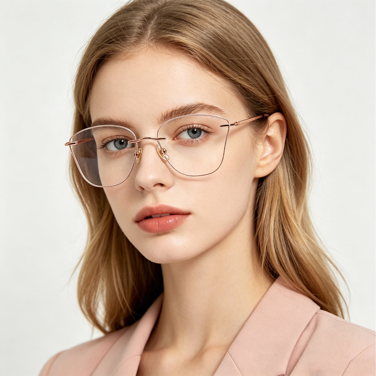 Shimmer Border Half-Rim Rose Gold Fashion Glasses