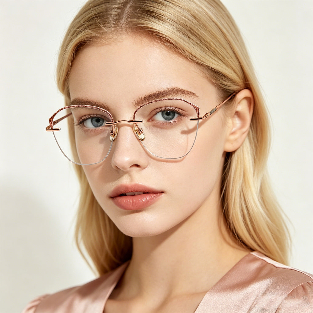 Women’s Glitter Browline Eyewear with Marble Temples