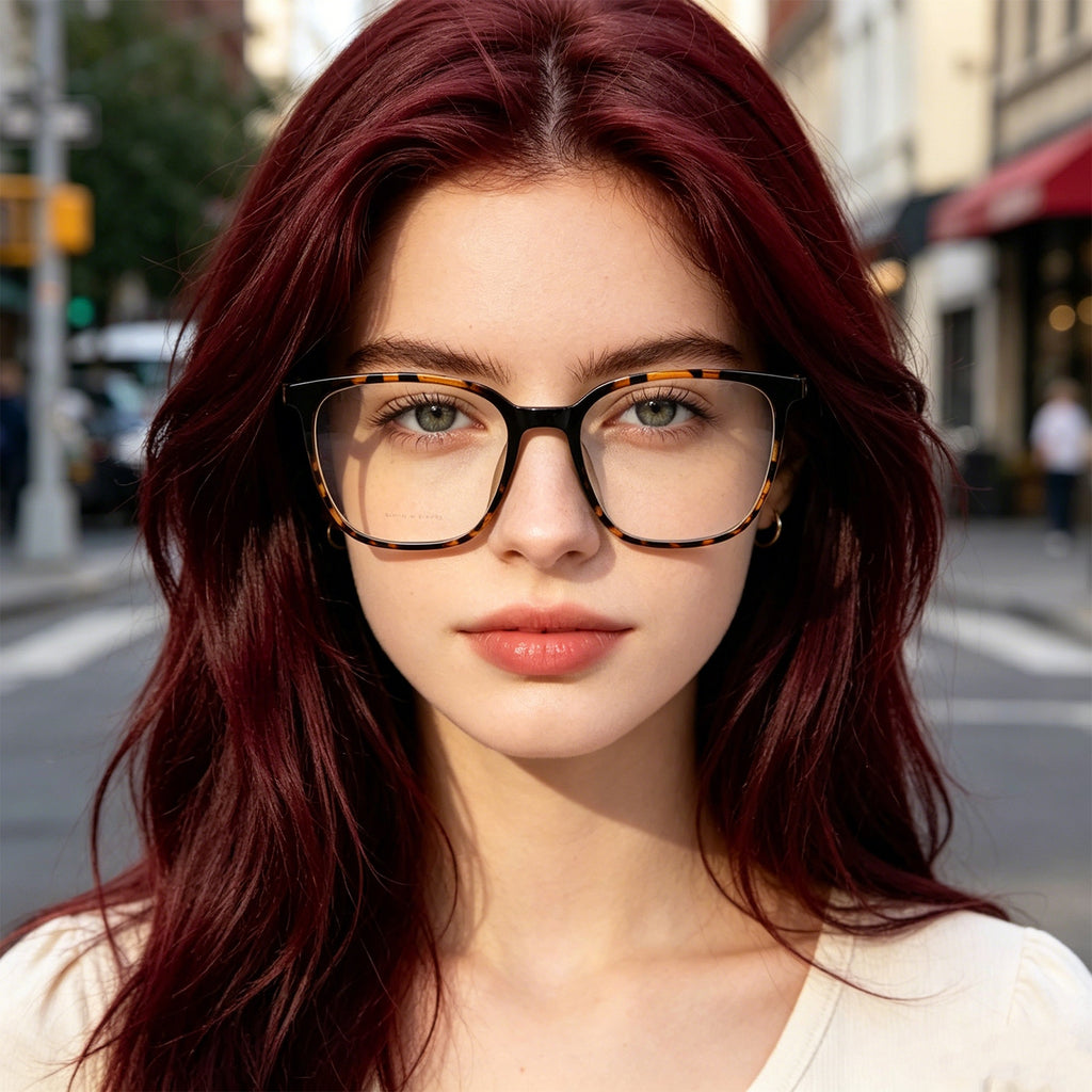 Transparent Brown Square Eyeglasses, Korean Design