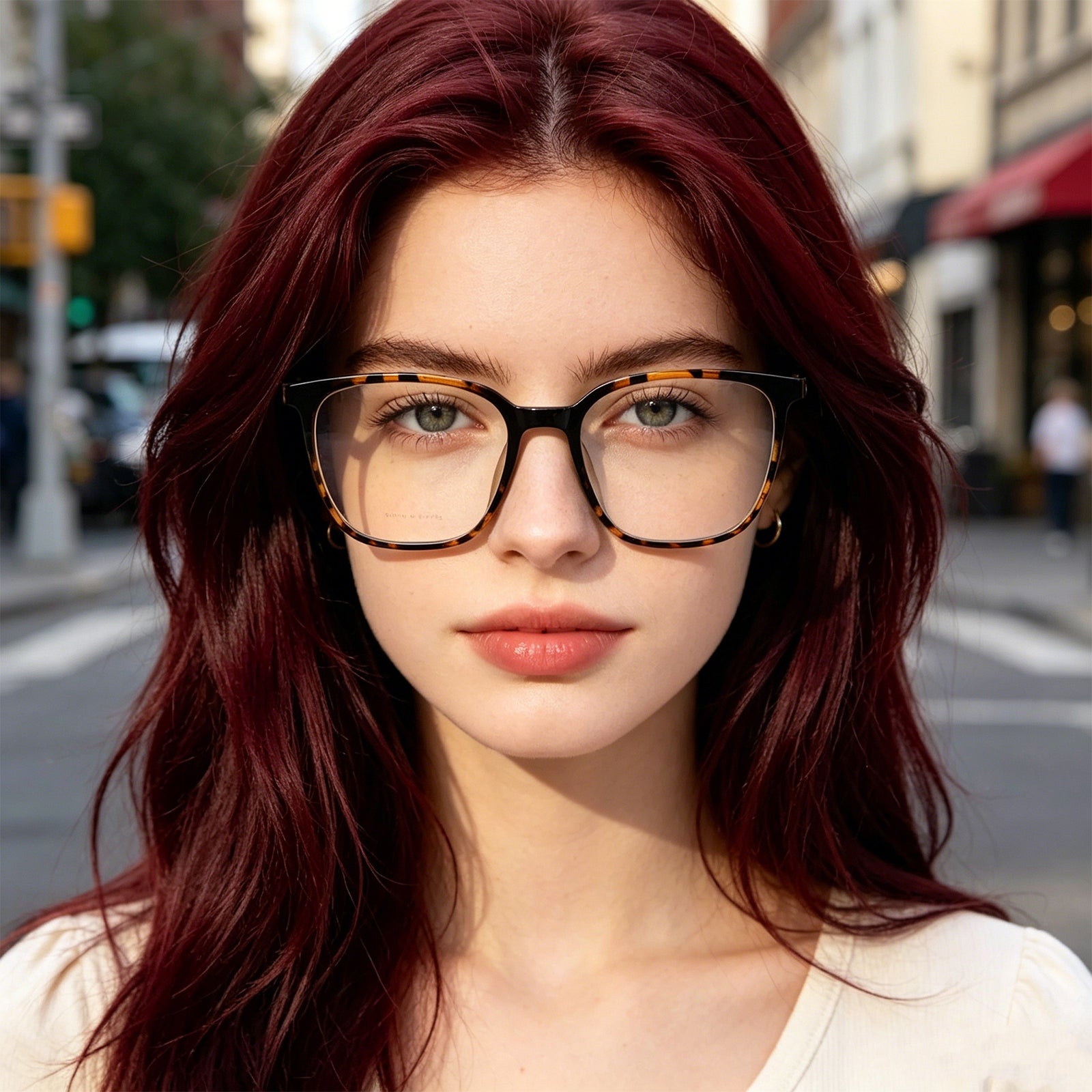 Transparent Brown Square Eyeglasses, Korean Design