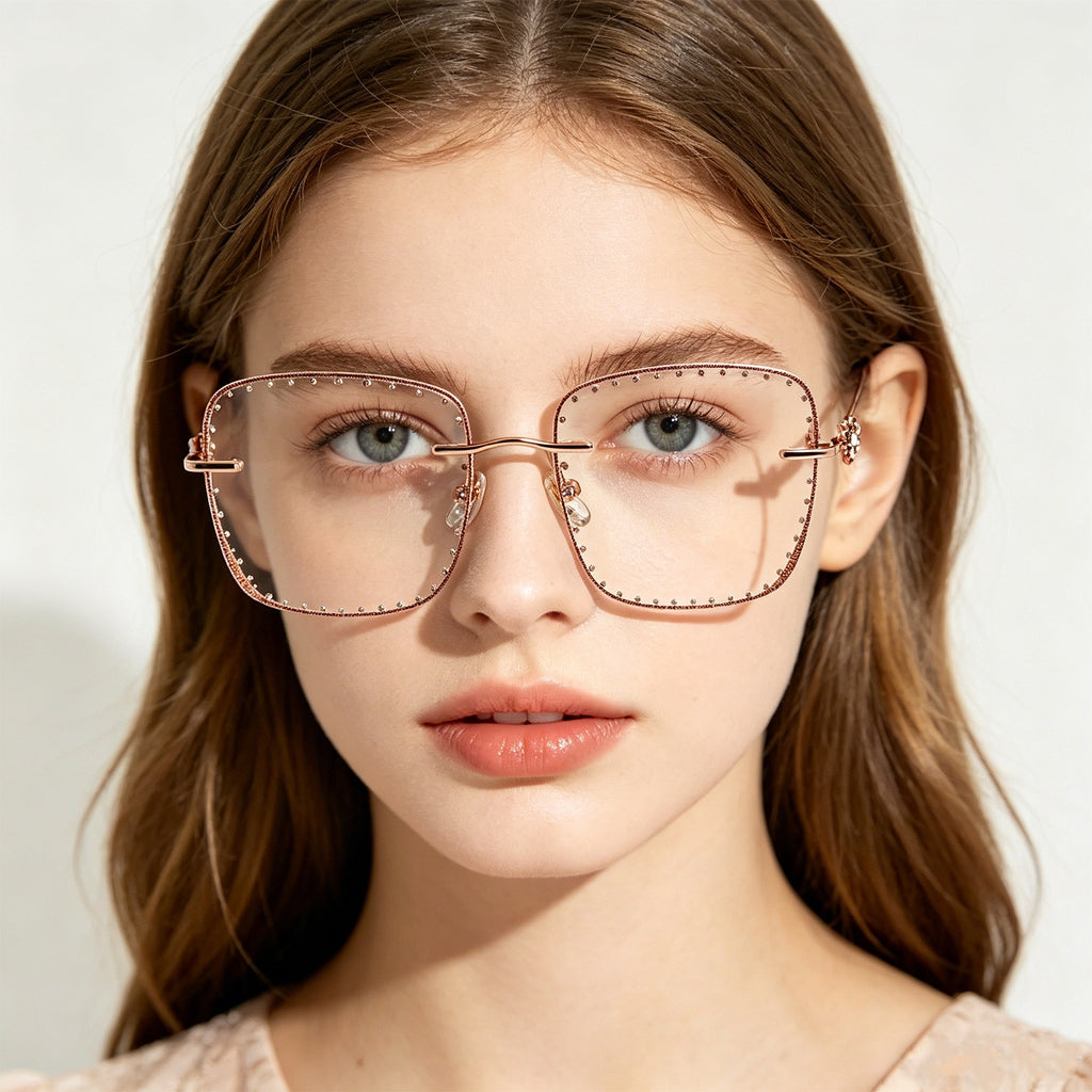 Women’s Floral Inlay Rimless Crystal Optical Glasses