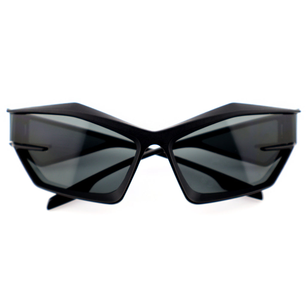 Futuristic Cat-Eye Black Sunglasses with Geometric Frame