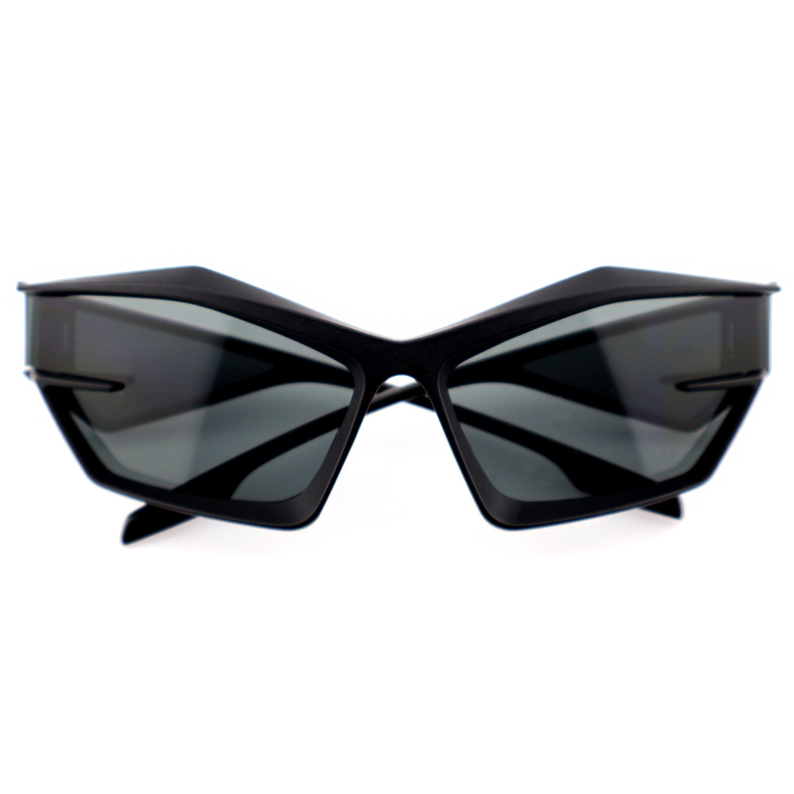 Futuristic Cat-Eye Black Sunglasses with Geometric Frame